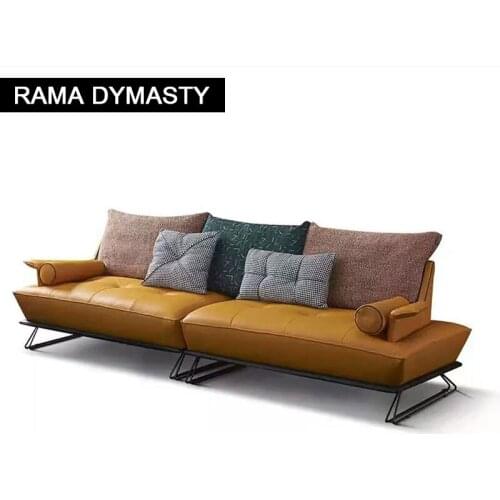 Creative Leather Sofa Italian Minimalist Orange Nordic Modern Style Furniture Top Layer Leather Art Sofa