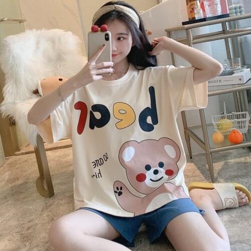 Summer Pajamas Plus Size XXXL Women Sleepwear Cartoon Loose Version Pajama Set Cotton Short Sleeved Shorts Suit