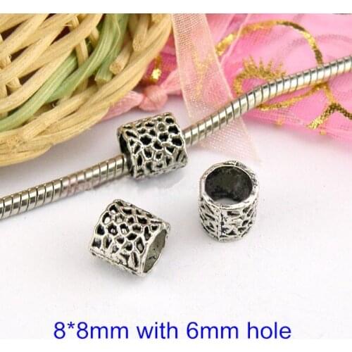 Hot- 60 Pcs Antique Silver Hollow Out Column Bail Beads for Jewelry (Hole Size:6mm )
