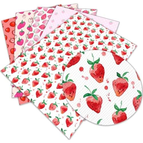 Fruits Faux Leather Sheets Strawberry Pattern Printed Synthetic Leather Fabric Sewing Materials Crafts 30*136cm