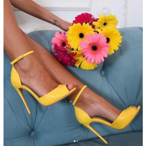 Moraima Snc Peep Toe High Heel Shoes Woman Sexy Patent Leather Ankle Strap Summer Sandals Super High Thin Heels Party Shoe