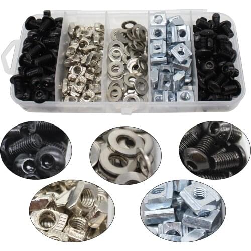 3D Printer DIY Screw Set M5x8mm M5x10mm Hexagon HEX Socket Screw Bolt With 20S Slide Nut T Nut M5 Washer in Plastic Box