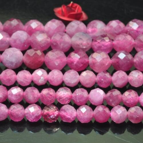Natural Pink Tourmaline Faceted Round Loose Beads Wholesale Gemstone Semi Precious Stone Bracelet Necklace Diy Jewelry Making