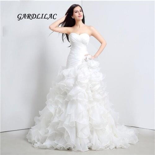 New White Plus size Wedding Dresses 2019 Organza Ruffles Sweetheart Wedding Party Dresses Vestido de noiva