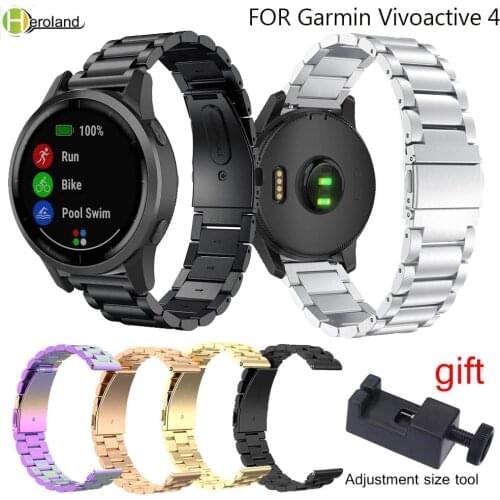 Hero Iand 22mm Watch Strap Stainless Steel For Garmin Vivoactive 4 Quick Release Watchband For Garmin Active Wristband +Tool