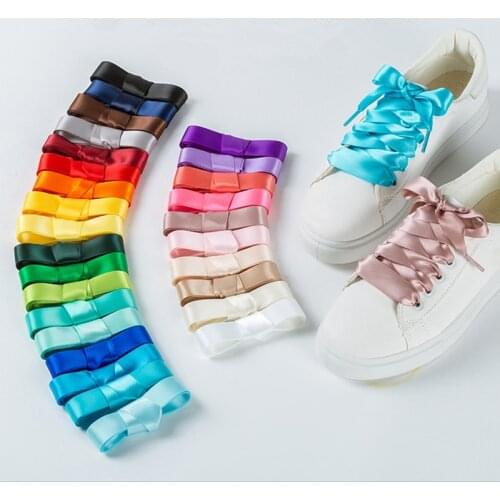 New 22 Color 2 cm Width Satin Silk Ribbon Shoelaces 80/100/120/140/160 cm Length Sneaker Sport Shoes Lace Drop Shipping