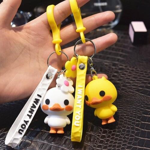 Cartoon Silicone Cute Pretty Yellow Duck Key Chain Nordic Style Dancing Duck Keychain Couples Women Bag Car Pendant Accessory
