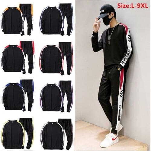 Black Hip Hop Tracksuit Mens Clothes Sweatshirt Pullover Students Sets 2 Piece Oversized Jogger Plus 6XL 7XL 8XL 9XL Harem Pants