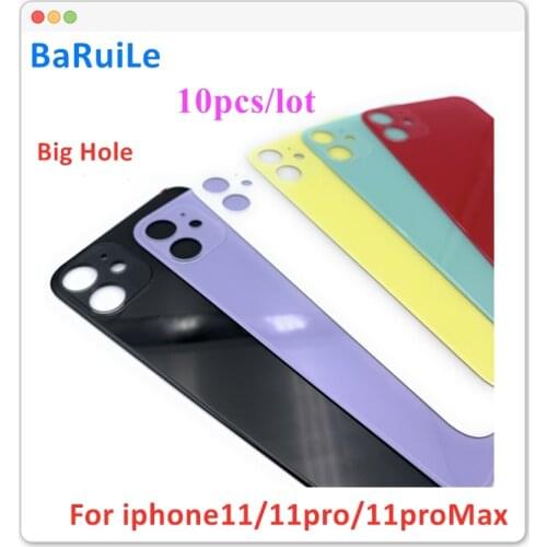 BaRuiLe 10pcs Big Hole Back Glass Battery Cover Rear Door Housing Case Back Glass Cover For-iPhone 11 11Pro 11Pro Max 12 12Pro