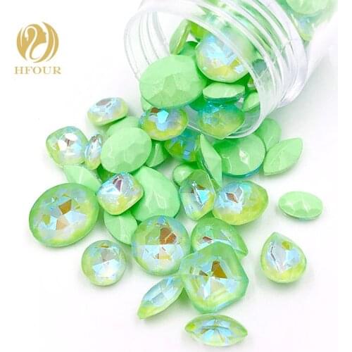 High quality A+ Olive Mocha Fluor pointback nail art glass crystal glue on rhinestones Mixed shape Mixed size DIY Accessories