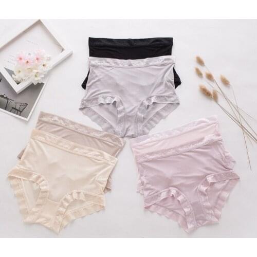 3 Pcs/lot 100% Silk Lace Panties Plus Size Women Comfortable Briefs Silk Underwear Lingerie Female Seamless Edge Panties K025