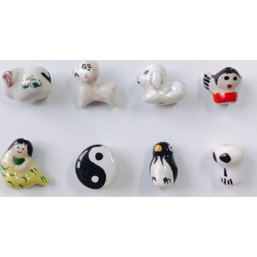 DIY jewelry accessories wholesale cute cartoon sheep puppy penguin skull ceramic hand drawn pendant earring accessories