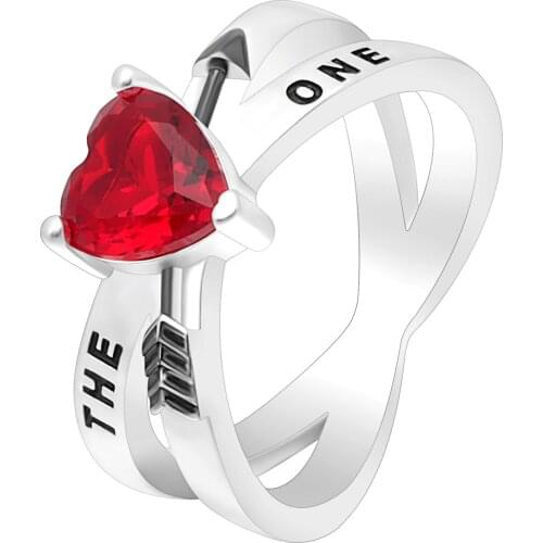 Hainon New Fashion Silver Color Wedding Engagement Rings For Women Arrow Red Heart Lover Rings Jewelry Promises Rings