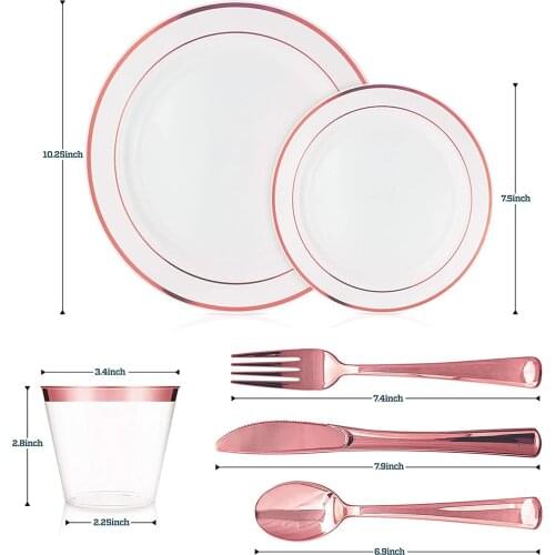 10pcs/lot Wedding Party Disposable rose gold Plastic Plates for party decor of celebration anniversaire birthday party decor