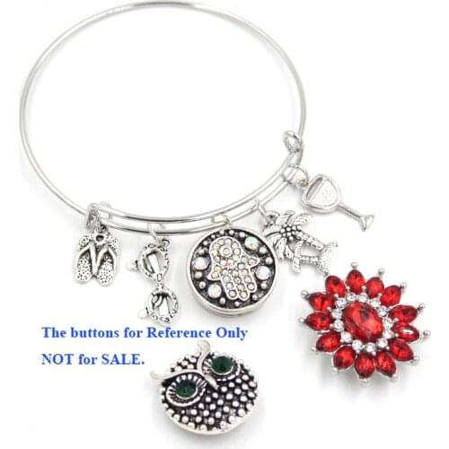 10PCS Wholesale Interchangeable Jewelry Beach Style Palm Tree Cocktail Sunglasses Flip Flop Adjustable Bracelet For Snap Jewelry