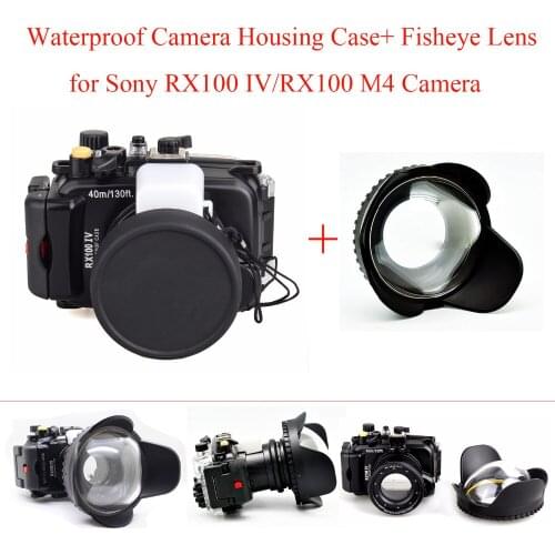40m/130ft Waterproof Camera Housing Case for Sony RX100 IV/RX100 M4 Camera,Underwater Camera Bags Case + Fisheye Wide Angle Lens