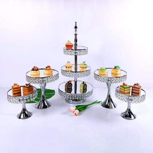 5pcs/ Set Gold & Silver Cake Stand Set Cmirror Face Fondant Cupcake Sweet Table Candy Bar Table Decorating