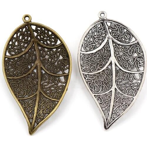 57x31mm 5pcs Antique Silver Plated and Bronze Plated Leaf Style Handmade Charms Pendant:DIY for bracelet necklace