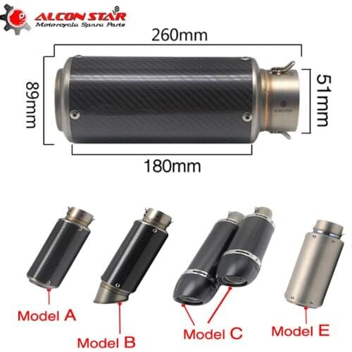Alconstar- 51mm Carbon Fiber Motorcycle Motocross Exhaust Muffler Off Road Dit Pit Pike XMAX CRF MT09 CBR600RR GSXR600 NINJA CBR