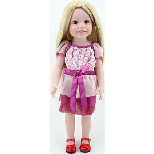 American 18 Inch Girl Doll Full Vinyl Collectible Smiling Baby Toys with Long Hair Plaything Toys for Children Birthday Gifts