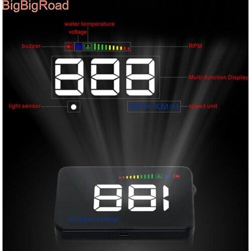 BigBigRoad 3.5 inch Car HUD Head Up Display Windscreen Projector EUOBD OBD2 II Interface Refkecting Windshield Speedometer Alarm