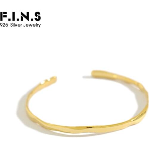 F.I.N.S Irregular Smooth 925 Sterling Silver Bracelets Bangles Concave Open Gold Ladies Bangles Charm Bracelets Fashion Jewelry