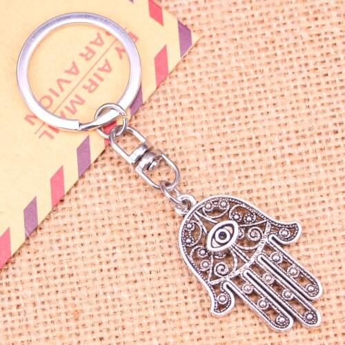 New Fashion Keychain 36*25 mm eye hamsa palm protection Pendants DIY Men Jewelry Car Key Chain Souvenir For Gift