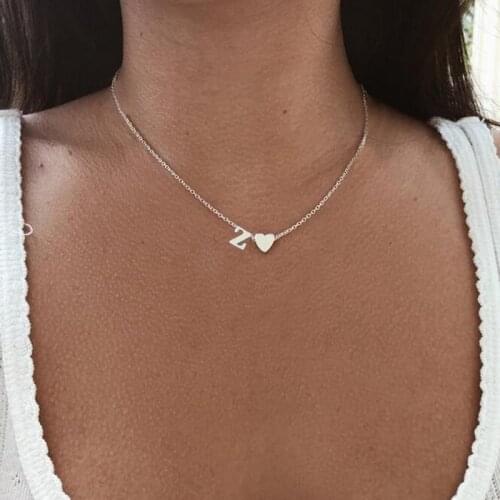 Fashion Tiny Heart Initial Necklace Personalize Letter Name Choker Necklace For Women Alphabet Pendant Jewelry Accessories Gift