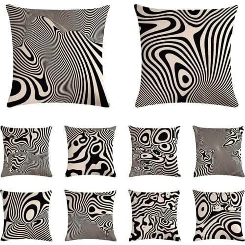 Geometric Pillow Cover Cushion Case Black and white Decorective Zebra Stripe Printed Cotton Linen Cushion Cover 45x45cm ZY986