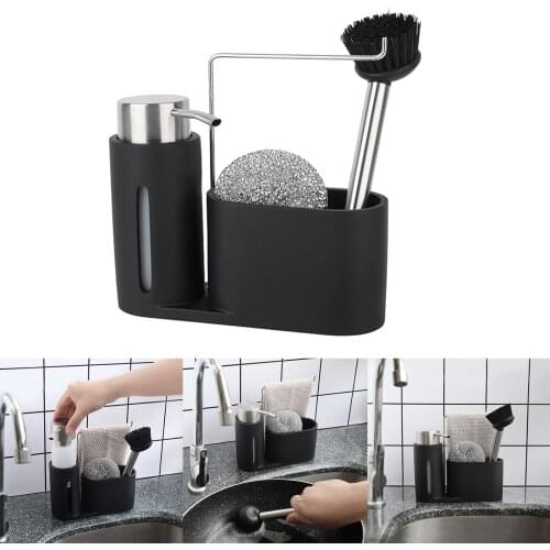 Kitchen Soap Dispenser Brush Rag Storage Holder Caddy for Sink Bathroom