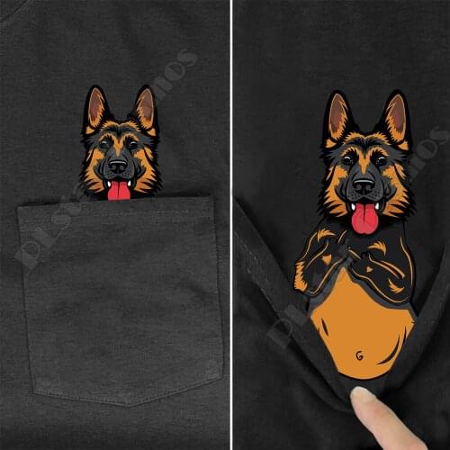 German Shepherd Pocket Tee T Shirts summer printed t-shirt men for women tops black cotton funny Short sleeve Drop shipping