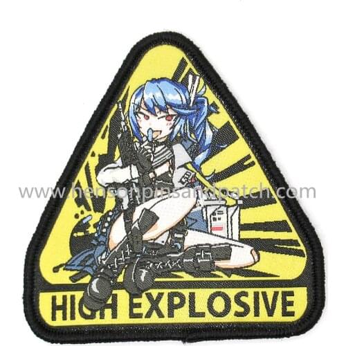 Custom complex woven cartoon girl patch with hook and loop backing