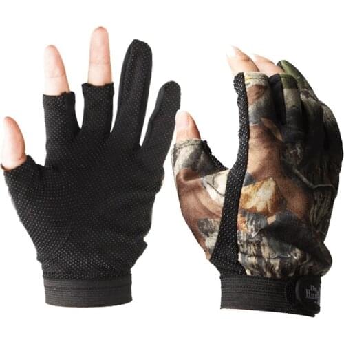 KAMBERFT New Quality Fingerless Hunting Fishing Gloves Camouflage Comfortable Anti Slip Elastic Fishing Gloves Skidproof Nonslip