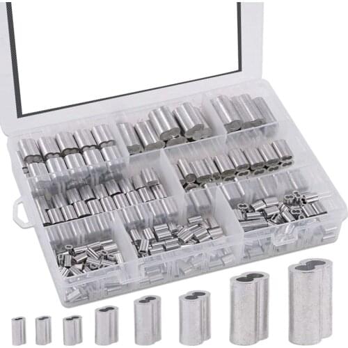 GTBL 315Pcs 8 Sizes Aluminum Crimping Loop Sleeve Double Barrel Ferrule for Wire Rope and Cable Line End Assortment Kit