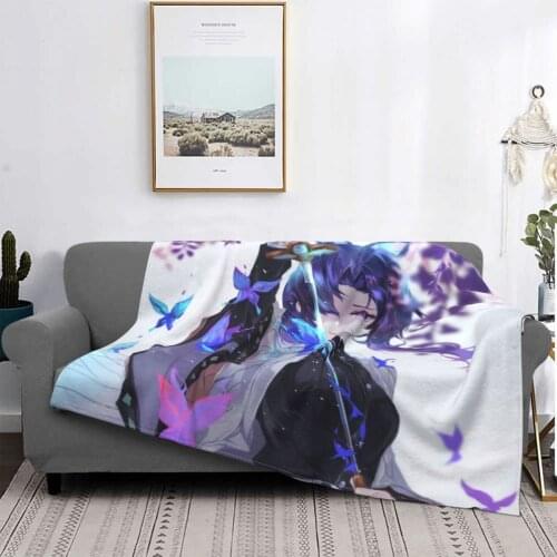 Shinobu Kocho Demon Slayer Kimetsu Blankets Fleece Summer Anime Cute Breathable Warm Throw Blankets for Sofa Couch Bedspreads
