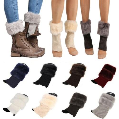 Autumn Winter Casual Womens Knitted Crochet Boot Cuffs Fur Knit Warm Leg Warmers Toppers Ankle Socks Legs Warmers Shoes Set