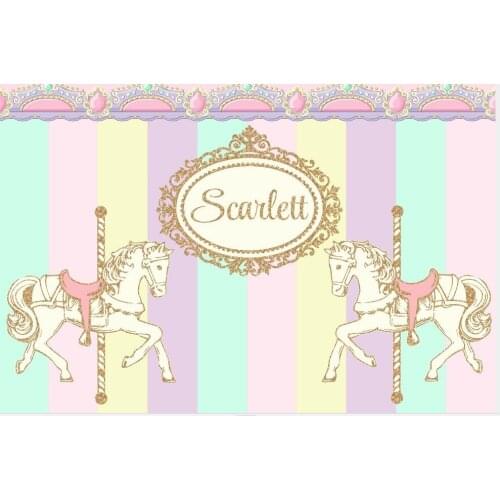 Custom Carousel Pink Mint Purple Yellow Gold Striped backgrounds High quality Computer print party photo backdrop