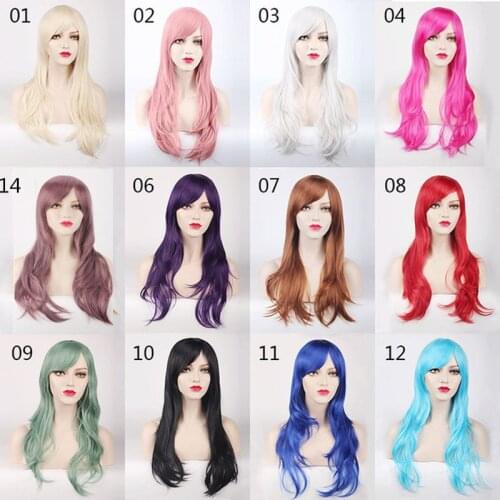 Adult Women Casual Hair Daily Wear Red Pink Blue White Purple Synthetic Hair Curly 70cm Black Hair Side Part Cosplay Free Cap