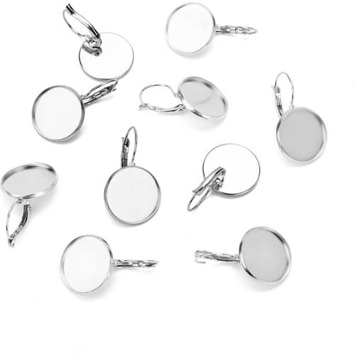 10pcs/lot 8/10/12/14/16/18/20/25mm Stainless Steel Blank French Lever Earring Tray Cabochon Base Settings Cameo Base Jewelry