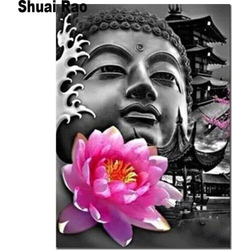 Pink flower Buddha Statue zen icon 5d diy diamond painting Full square drill mosaic set diamond Embroidery round China style art