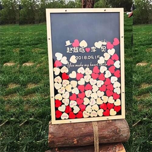 Custom Made Big Size Wedding Sign Book Party Decor Wooden Sign Board with Small Heart Printing Gustes Names Inside