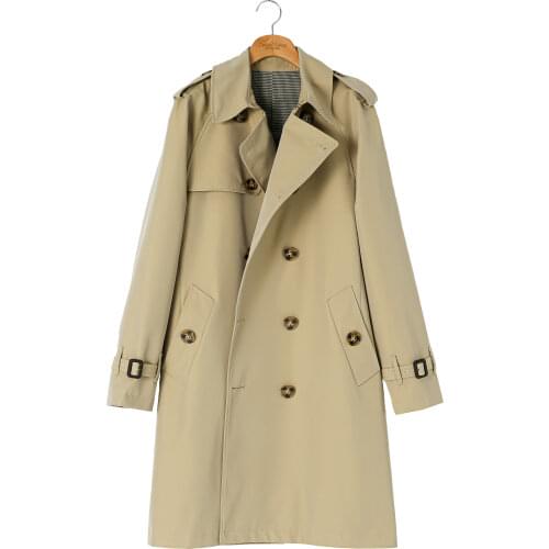 Mens Trench Coat Mid-length Double Breasted Windbreaker Loose Fit for Autumn and Winter Male Vintage Military Clothing