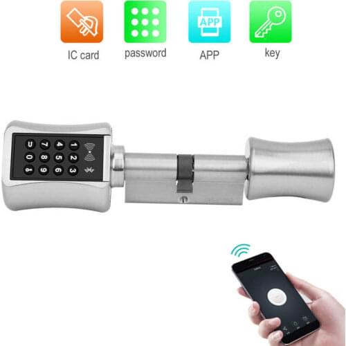 Smart Door Lock Password Card Bluetooth APP Cylinder Anti-Theft Key Lock for Wooden Glass Security Door