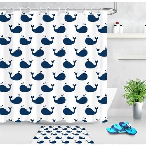 Lovely Cartoon Whale Waterproof Bath Curtains Polyester Fabric Modern Simple Bathroom Shower Curtains Screen Home Decoration