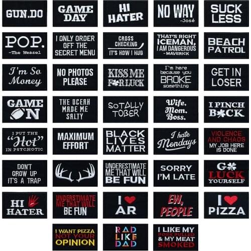 High Quality Rectangular Embroidery Black and White English Letters Ironing Patch DIY Clothing Accessories Patch Set