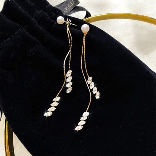 2019 New Arrival Metal Trendy Geometric Women Dangle Earrings Tassel Pearl Earrings Female Long Forest Super Fashion Jewelry