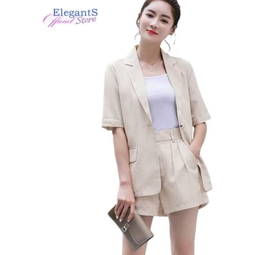 2021 Summer Shorts and Blazer Set Women Casual Short Suits Korean 2 Piece Sets Slim Notched Collar Blazer Suit Female Autumn New