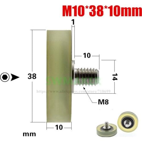 1pcs 10*38*10mm M10*38*10mm 6000RS coating, bearing pulley, polyurethane PU soft glue, mute roller plane wheel