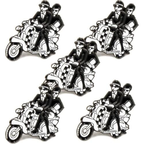 LOTS 5pcs Ska Couple & Scooter Mod Mods Lapel Hat Tie Pin Badge Reggae Two Tone Brooch fans Gifts Jewelry 2X 2.4 CM