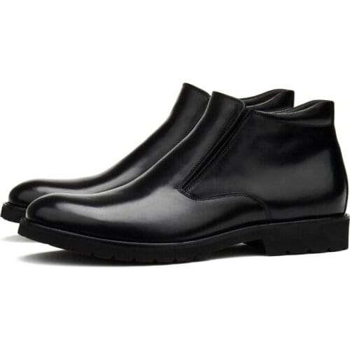 Large Size EUR45 Winter Black Mens Ankle Boots Genuine Leather Boots Male Office Shoes
